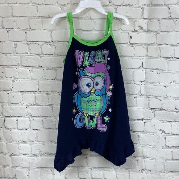 Justice 2pc Night Owl Pajama Set Girls Size 8 Navy Top Neon Green Plaid Short PJ - Picture 3 of 8